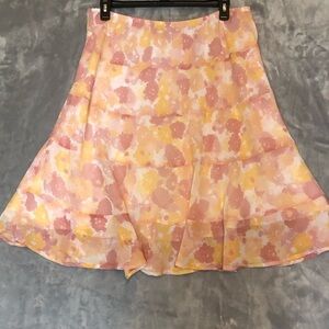 Ruby Rd Women's Lined Flowy Skirt, Pink/Yellow/Cream Size 20